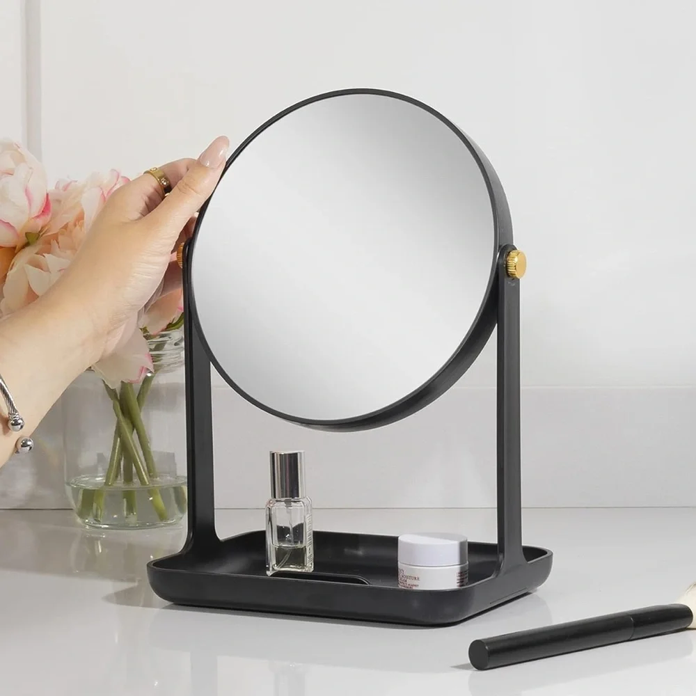 Round Makeup Mirror with 5X/1X and Organizer Tray
